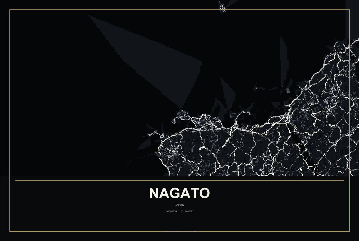 Nagato, Japan City Map Aluminum Sign in Metropolitan Noir style