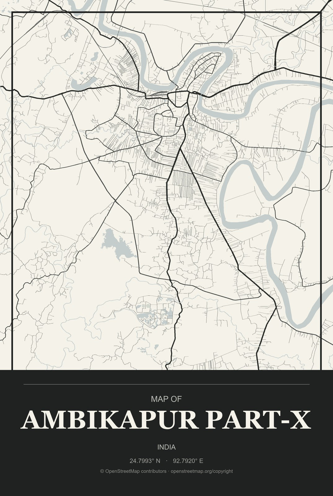 Ambikapur Part-X, India City Map Aluminum Sign in Museum Plaque style