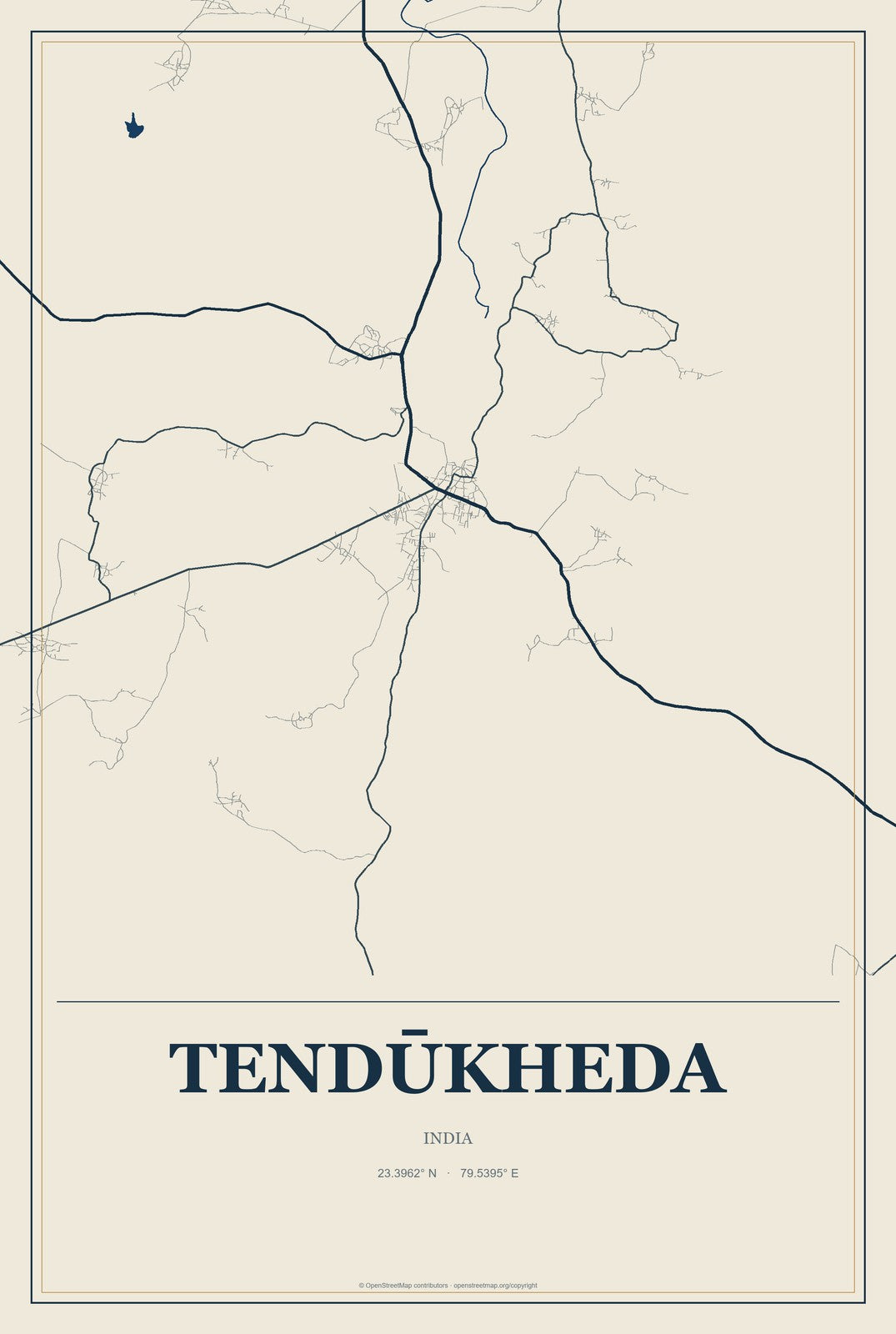 Tendūkheda, India City Map Aluminum Sign in Coastal Cutout style