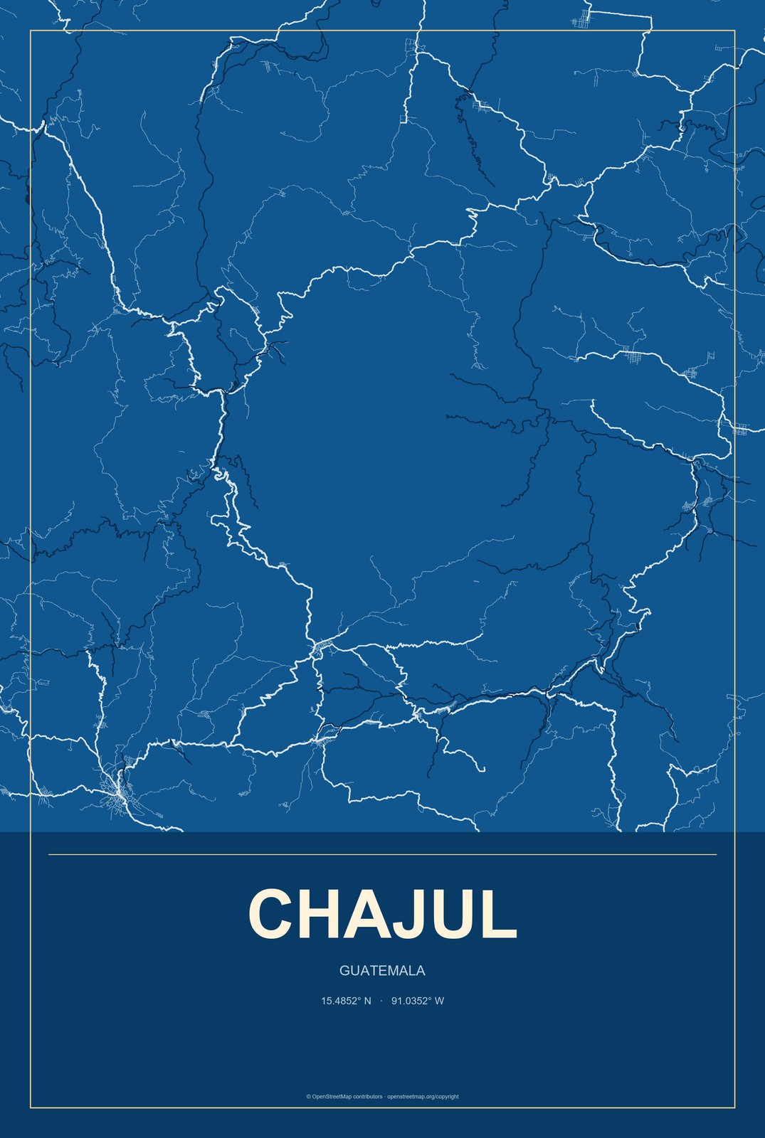Chajul, Guatemala City Map Aluminum Sign in Harbor Cobalt style