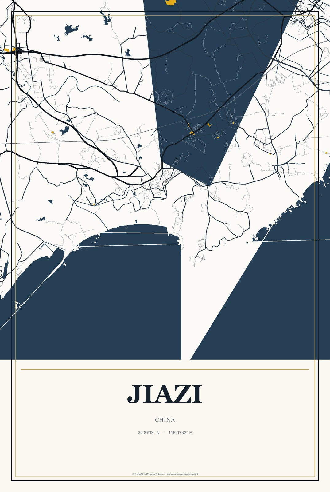 Jiazi, China City Map Aluminum Sign in Citrine Modern style