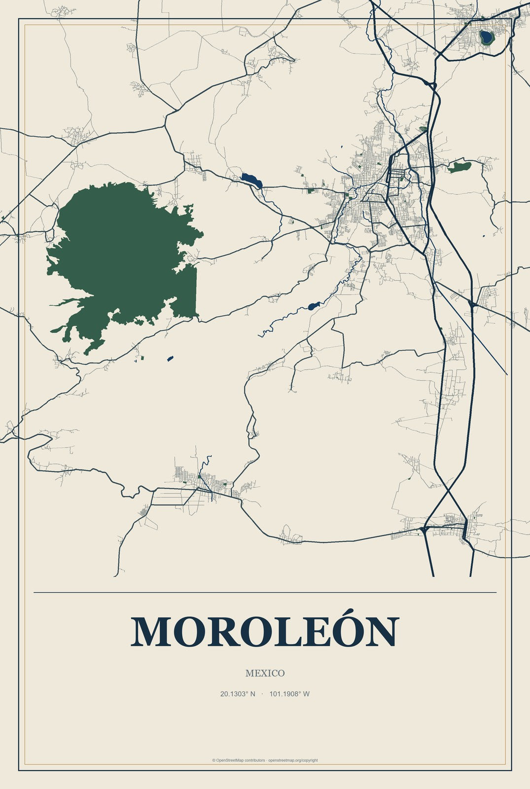 Moroleón, Mexico City Map Aluminum Sign in Coastal Cutout style