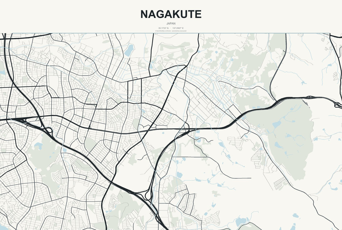 Nagakute, Japan City Map Aluminum Sign in Headline Atlas style