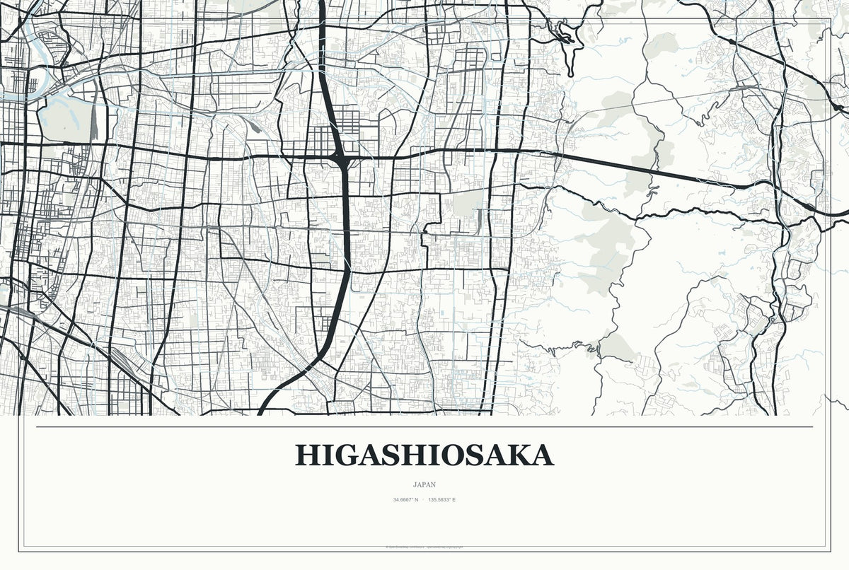 Higashiosaka, Japan City Map Aluminum Sign in Gallery Air style