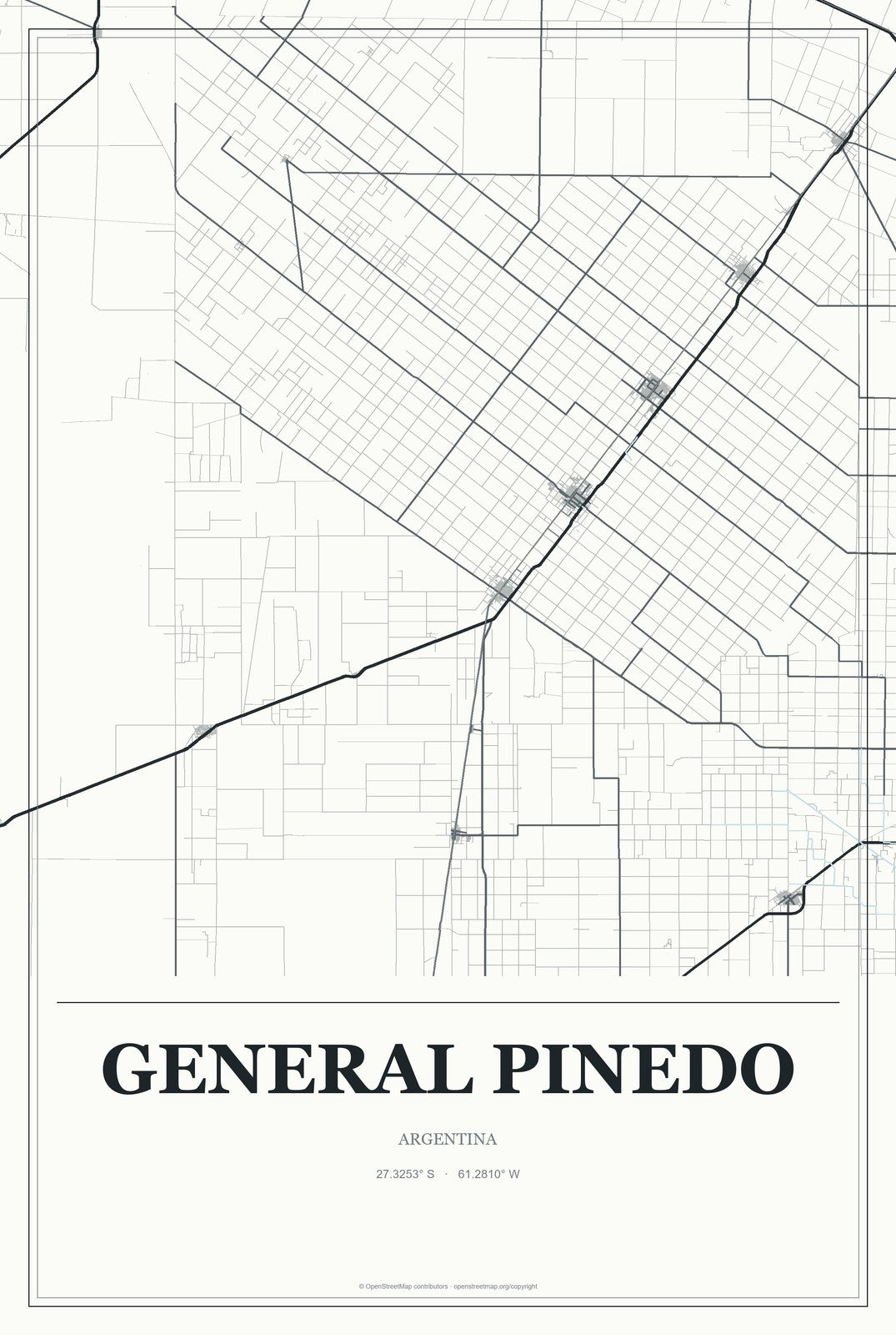 General Pinedo, Argentina City Map Aluminum Sign in Gallery Air style