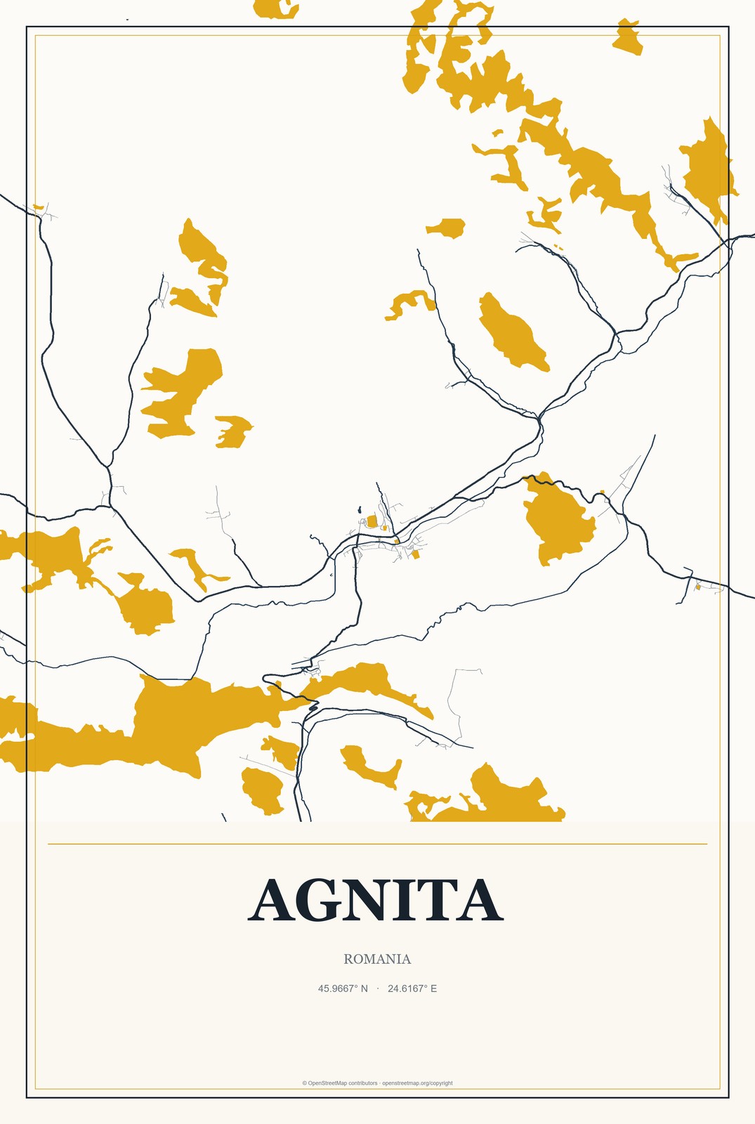 Agnita, Romania City Map Aluminum Sign in Citrine Modern style