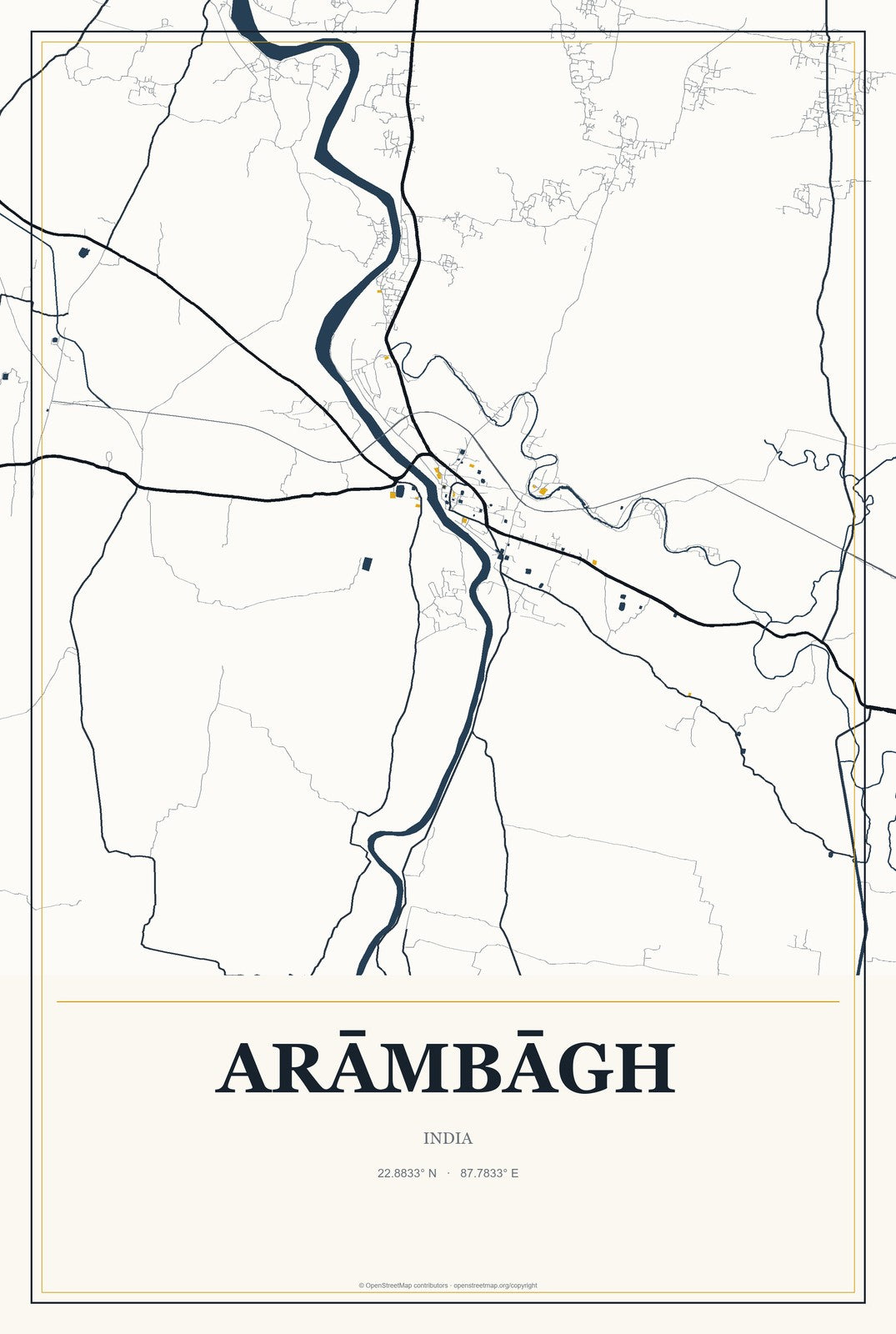 Arāmbāgh, India City Map Aluminum Sign in Citrine Modern style