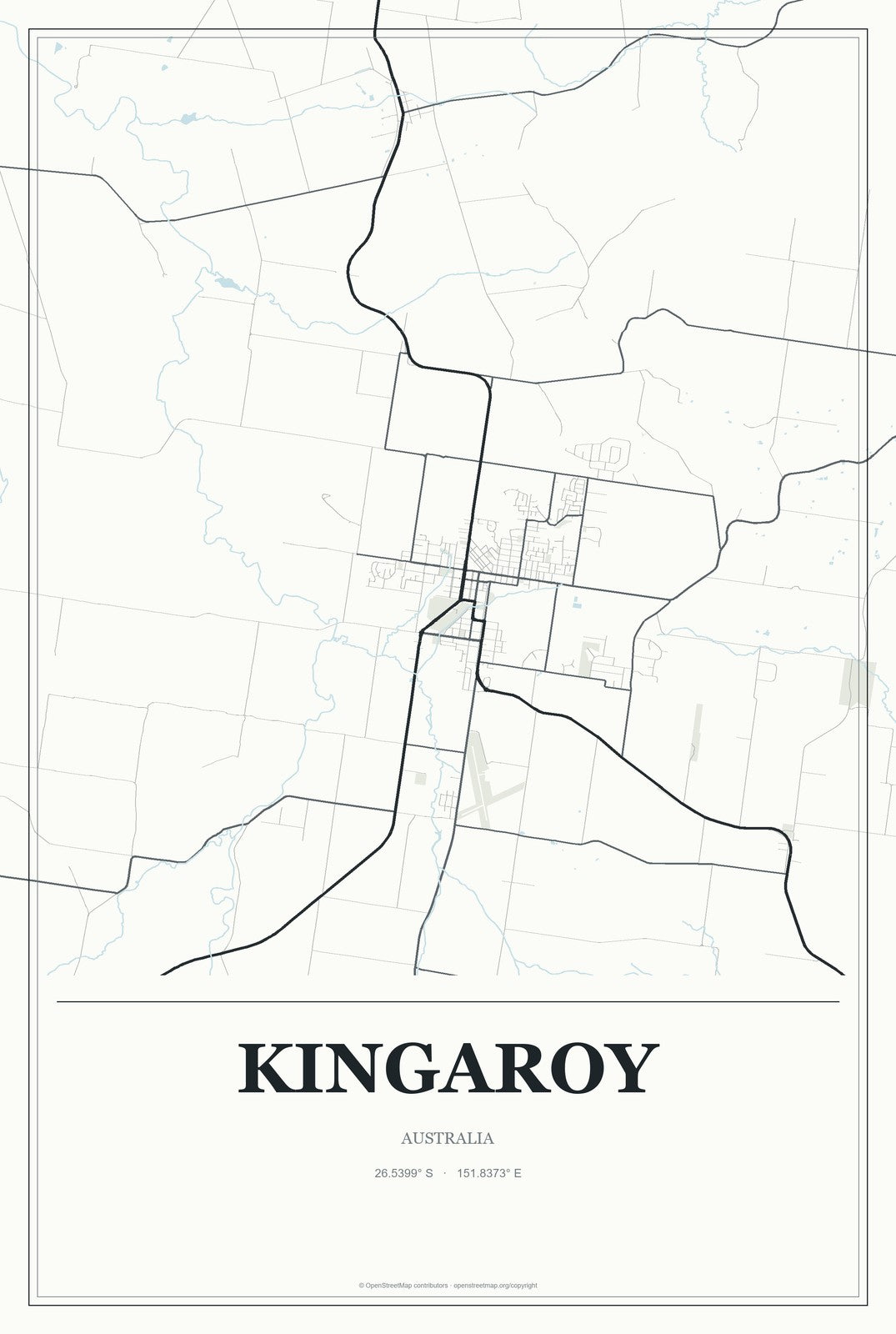 Kingaroy, Australia City Map Aluminum Sign in Gallery Air style