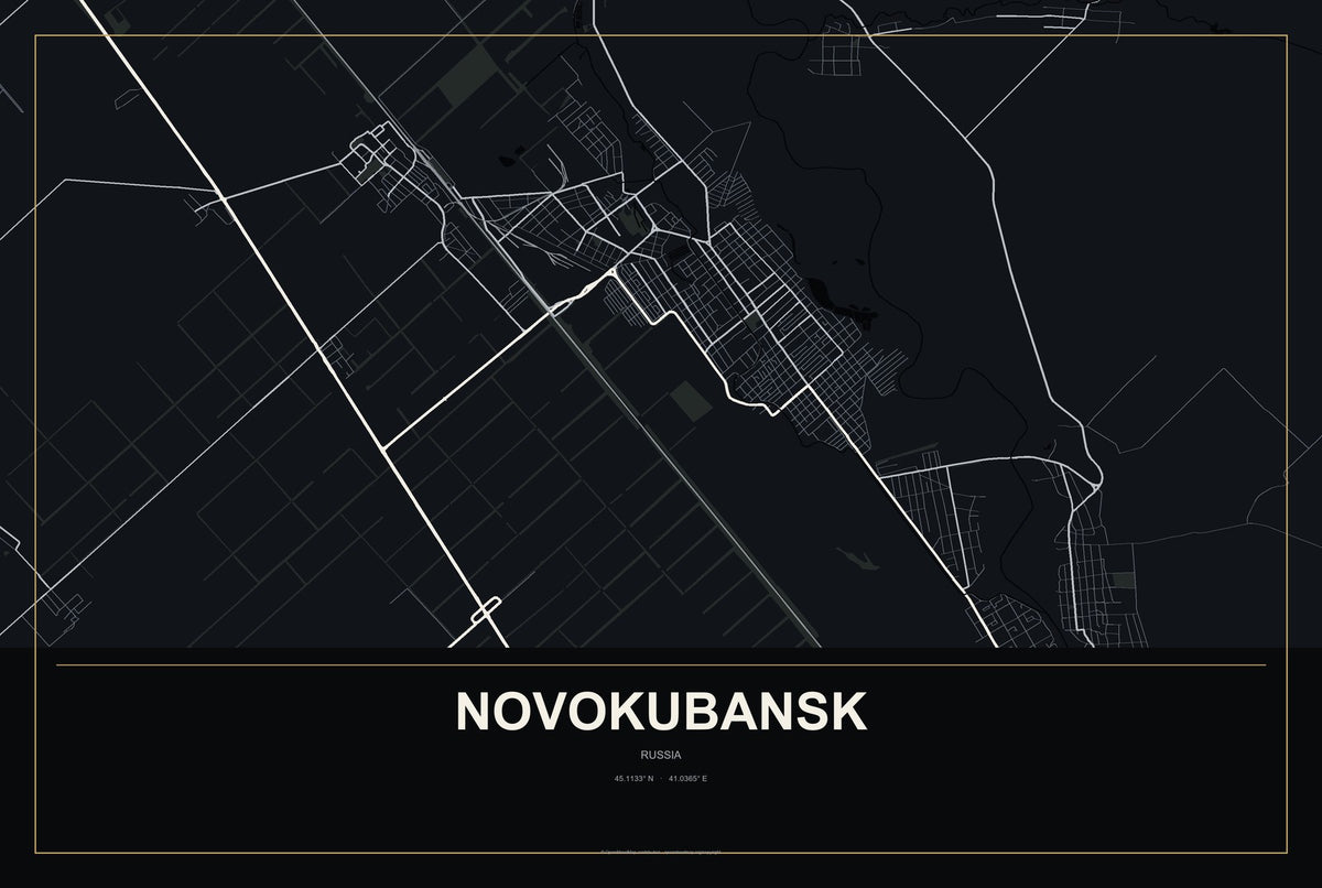 Novokubansk, Russia City Map Aluminum Sign in Metropolitan Noir style