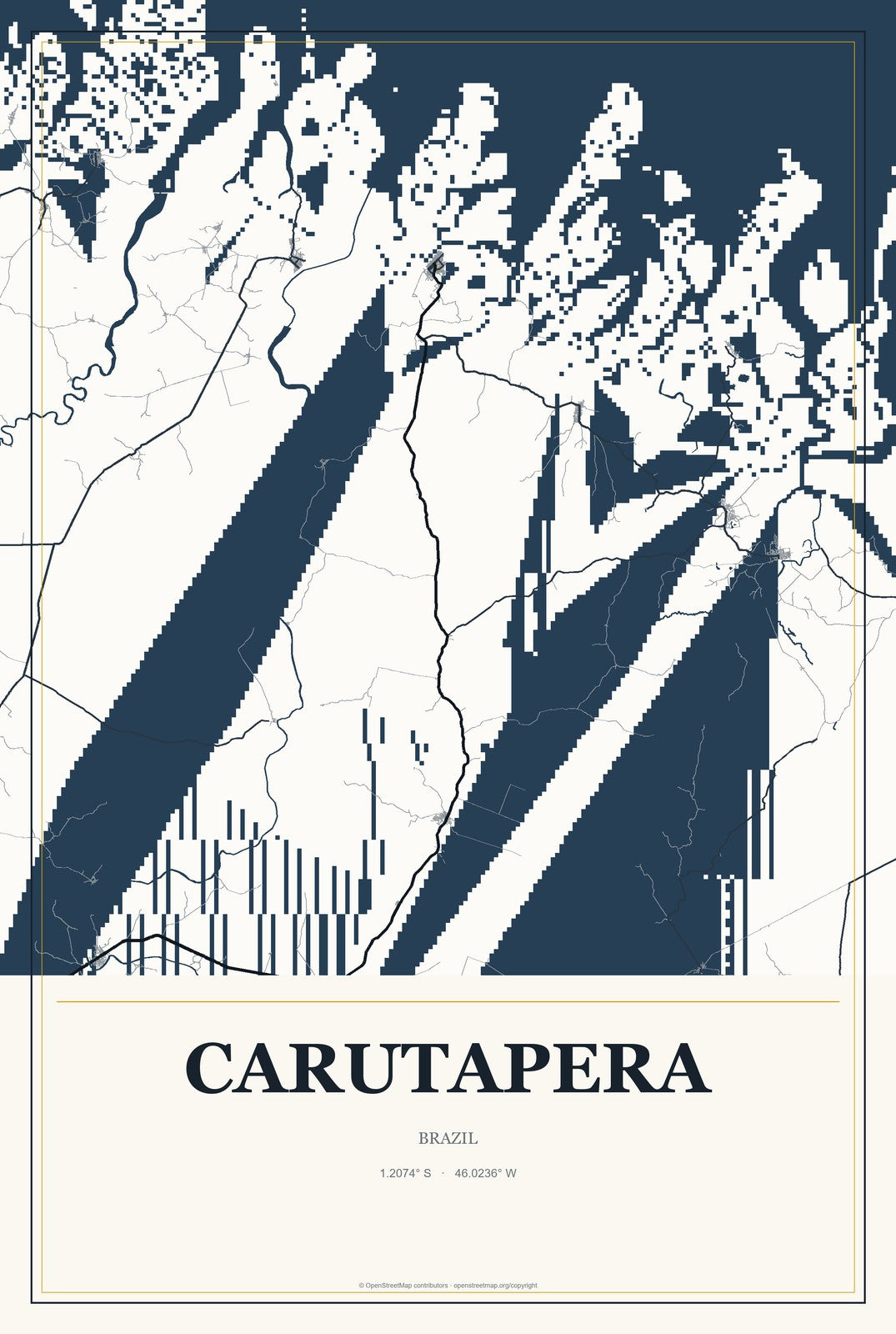 Carutapera, Brazil City Map Aluminum Sign in Citrine Modern style
