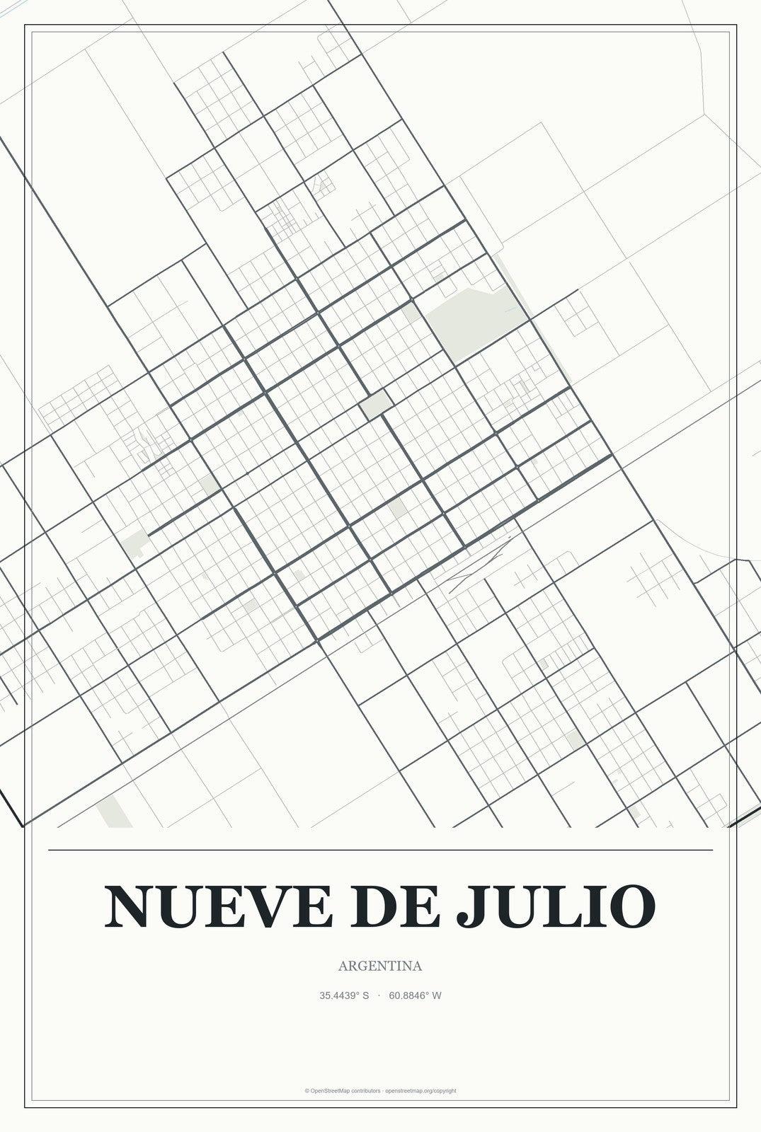 Nueve de Julio, Argentina City Map Aluminum Sign in Gallery Air style