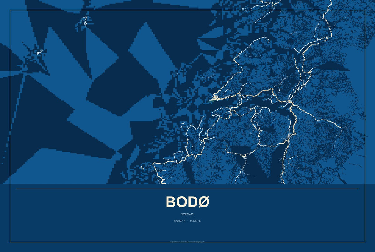 Bodø, Norway City Map Aluminum Sign in Harbor Cobalt style