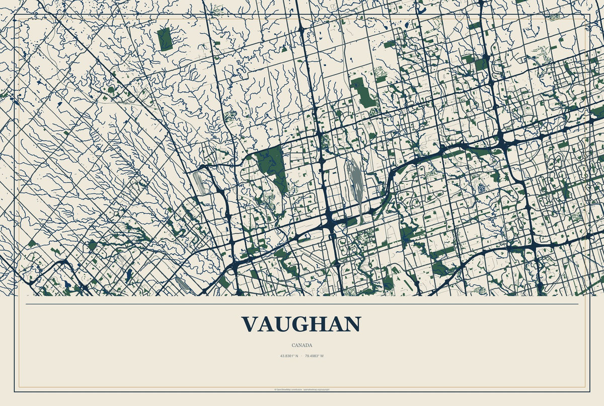 Vaughan, Canada City Map Aluminum Sign in Coastal Cutout style