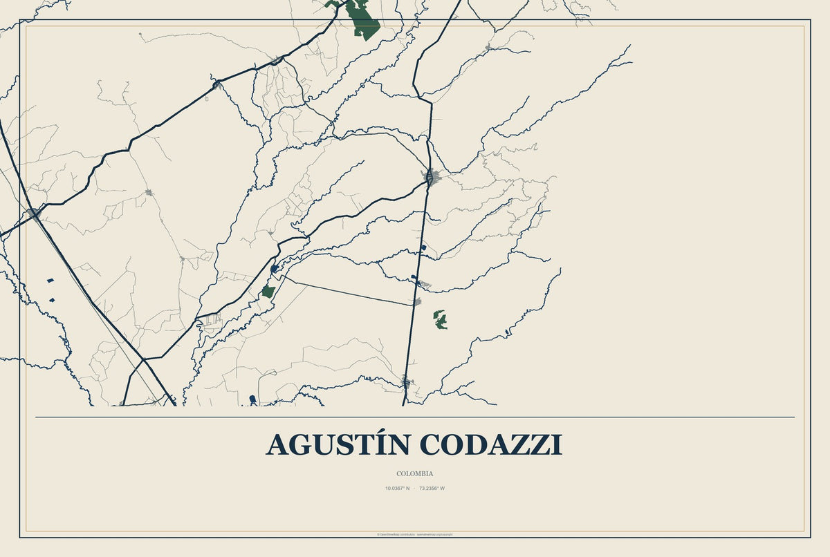 Agustín Codazzi, Colombia City Map Aluminum Sign in Coastal Cutout style