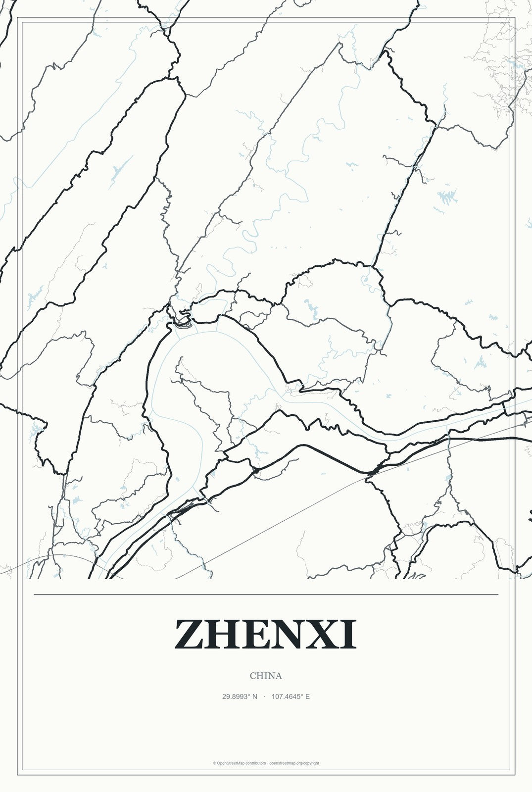 Zhenxi, China City Map Aluminum Sign in Gallery Air style