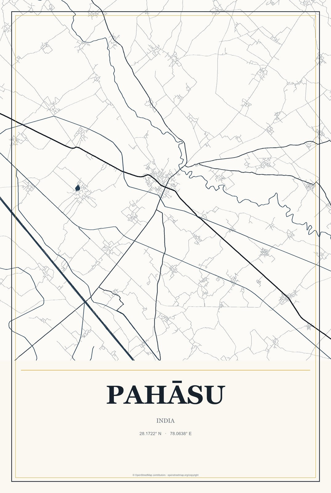 Pahāsu, India City Map Aluminum Sign in Citrine Modern style