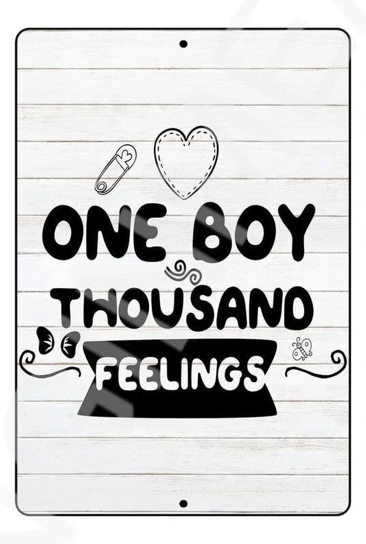 One Boy Thousand Feelings Funny Baby's Room Sign Weatherproof Aluminum