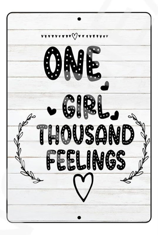 One Girl Thousand Feelings Funny Baby's Room Sign Weatherproof Aluminum