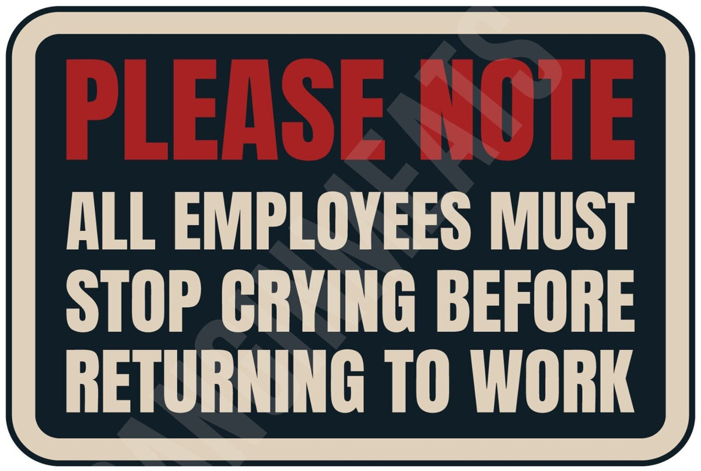 All Employees Must Stop Crying Funny Sign  Aluminum Metal Sign