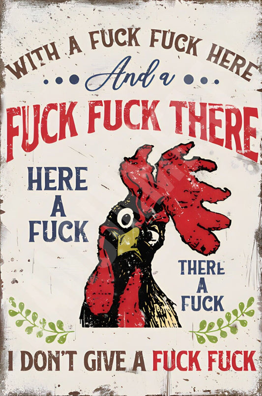 Chicken With A F&ck F^ck Here Funny Sign  Aluminum Metal Sign