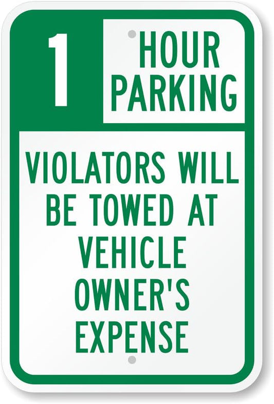 1 Hour Parking Aluminum Weatherproof  Sign p00005