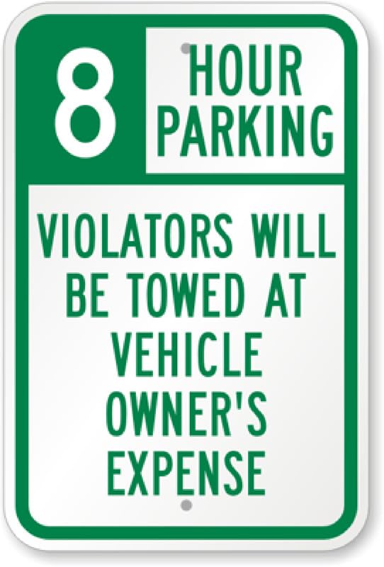 8 Hour Parking Aluminum Weatherproof  Sign p00032