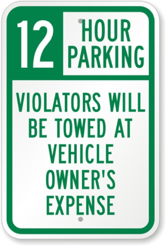 12 Hour Parking Aluminum Weatherproof  Sign p00046