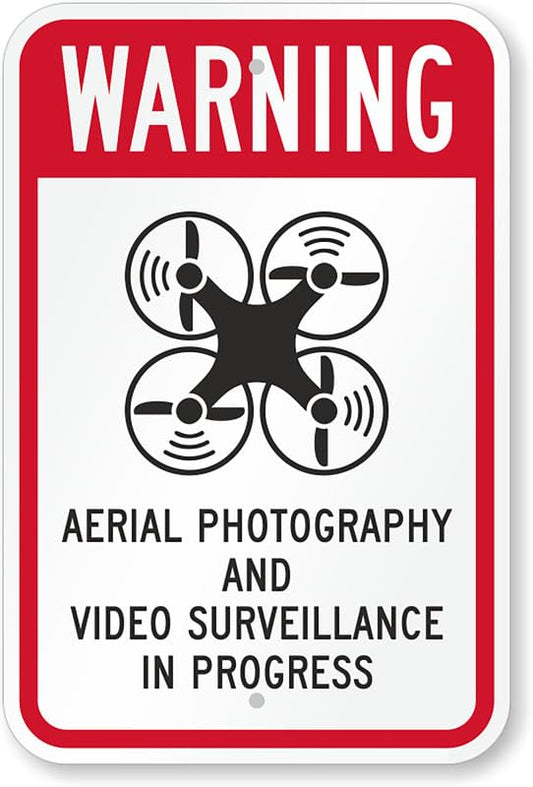 Aerial Photography Video Surveillance Drone Warning Aluminum Weatherproof  Sign p00297