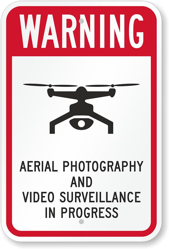 Aerial Photography Video Surveillance Drone Warning Aluminum Weatherproof  Sign p00298