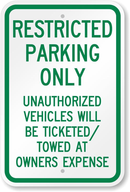 Aluminum Restricted Parking Aluminum Weatherproof  Sign p00600