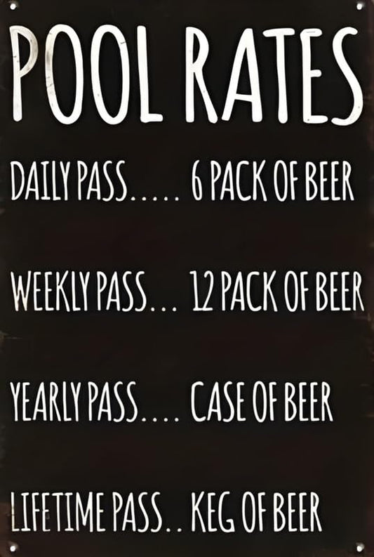 Pool Rates Beer Aluminum Weatherproof Sign p1307