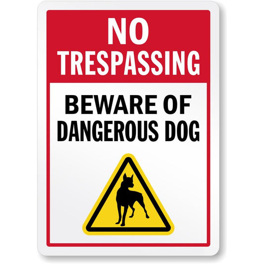 Beware Of Dangerous Dog No Trespassing Aluminum Weatherproof  Sign