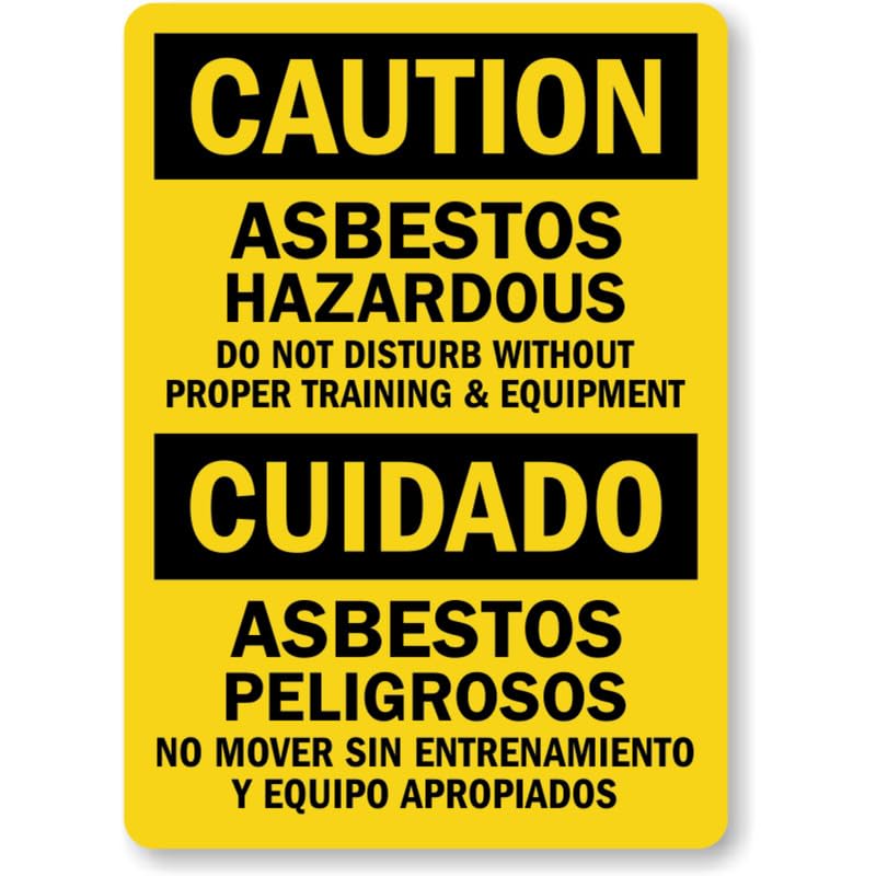 Bilingual Asbestos Hazardous Caution Aluminum Weatherproof  Sign