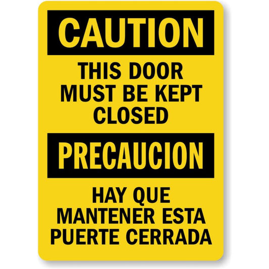 Bilingual Door Closed Caution Aluminum Weatherproof  Sign