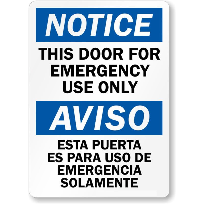 Bilingual Door For Emergency Aluminum Weatherproof  Sign