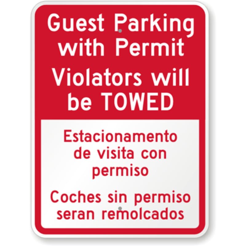 Bilingual Guest Parking Permit Aluminum Weatherproof  Sign