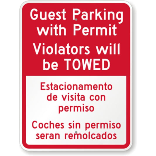 Bilingual Guest Parking Permit Aluminum Weatherproof  Sign