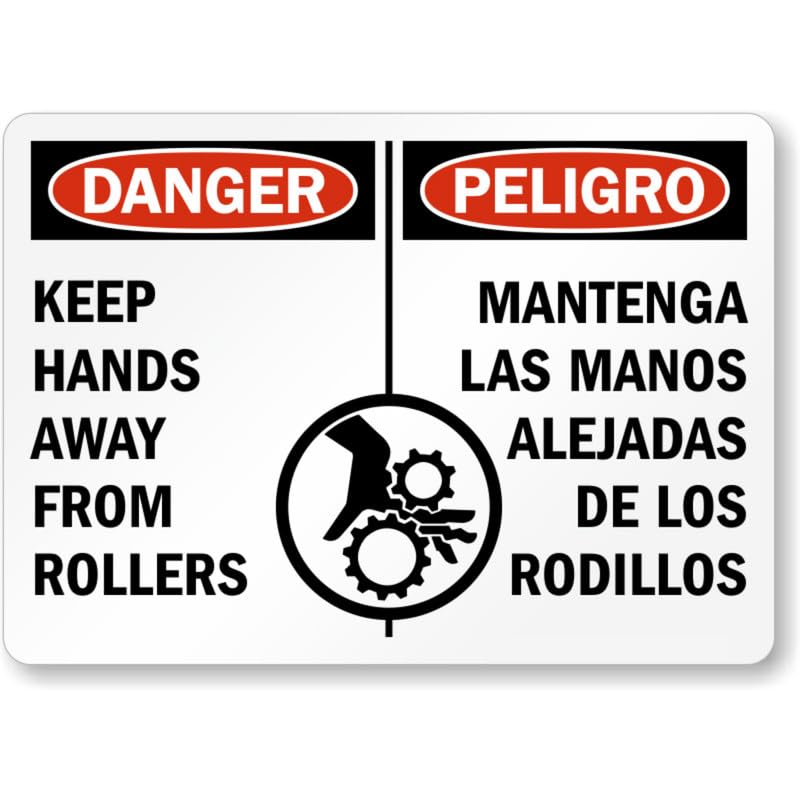 Bilingual Hands Clear Caution Aluminum Weatherproof  Sign