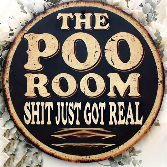 The Poo Room Bathroom Aluminum Round Weatherproof Sign Funny