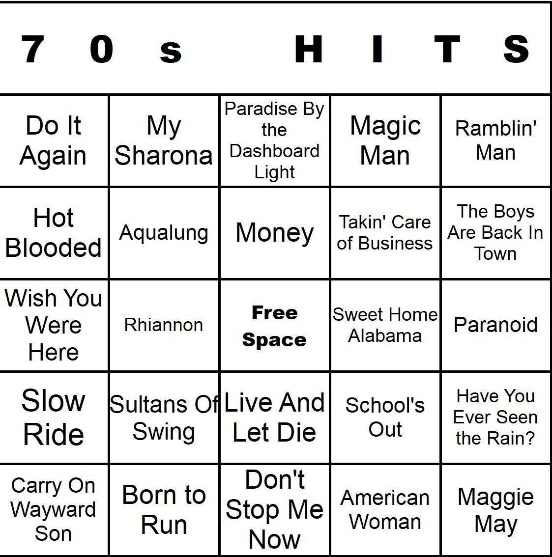 100 70s Music Bingo Cards Printed And Laminated With Playlists