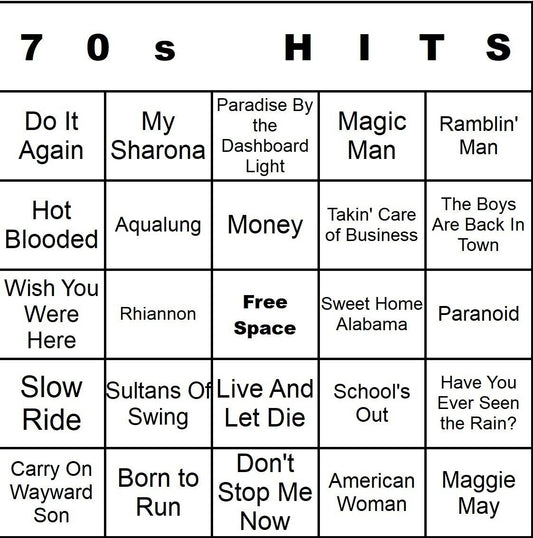 100 70s Music Bingo Cards Printed And Laminated With Playlists