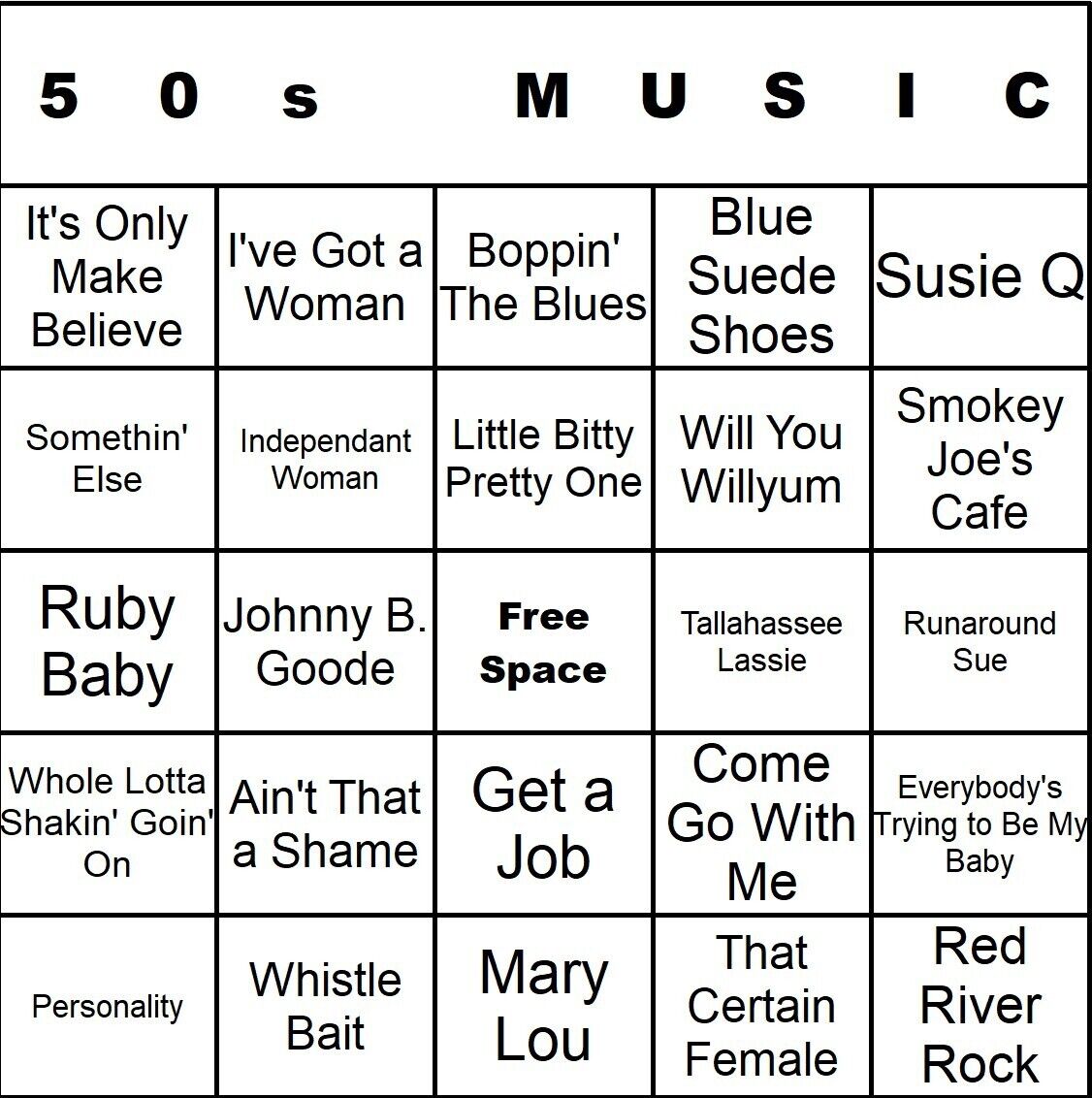 50s Country 100 Music Bingo Cards Printed And Laminated With Playlists