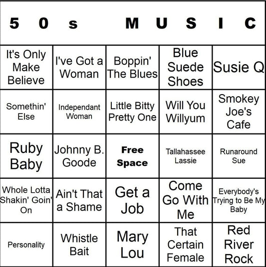 50s Country 100 Music Bingo Cards Printed And Laminated With Playlists