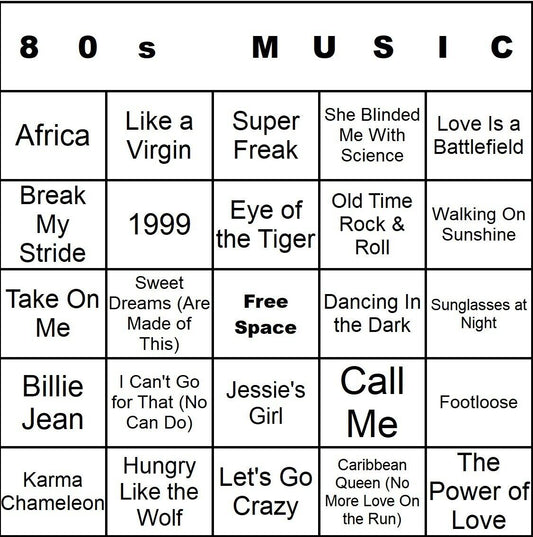 100 80s Music Bingo Cards Printed And Laminated With Playlists