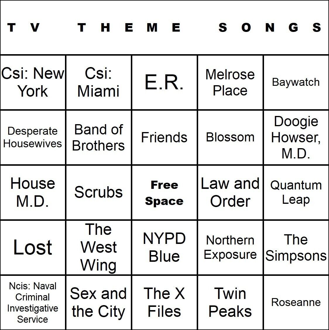 TV Theme Songs 100 Music Bingo Cards Printed And Laminated With Playlists