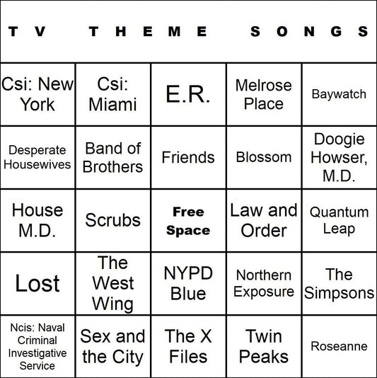 TV Theme Songs 100 Music Bingo Cards Printed And Laminated With Playlists