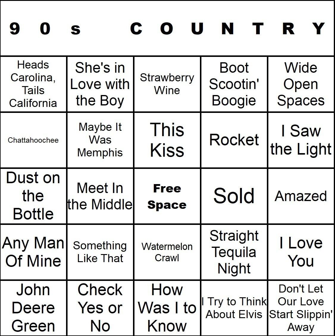 90s Country 100 Music Bingo Cards Printed And Laminated With Playlists