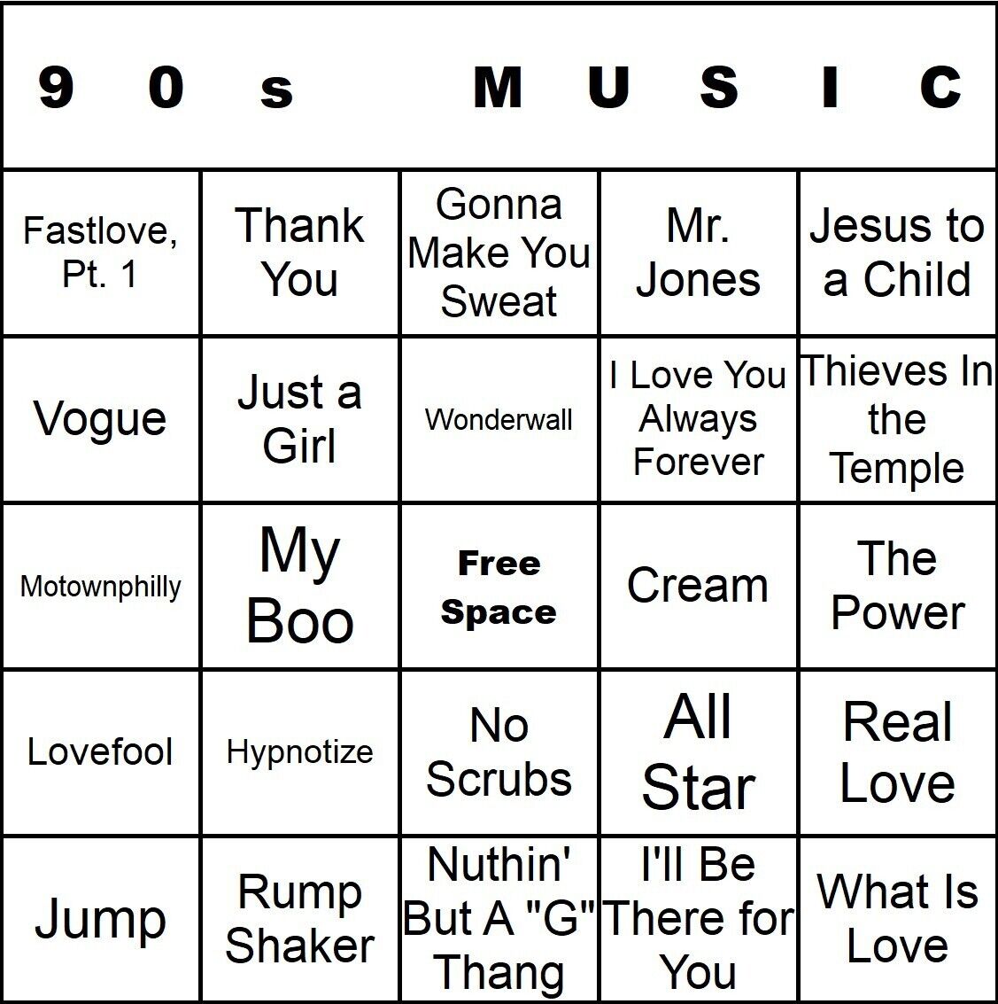 90s Music 100 Music Bingo Cards Printed And Laminated With Playlists