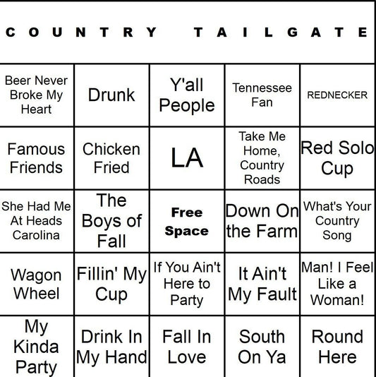 Country Tailgate 100 Music Bingo Cards Printed And Laminated With Playlists