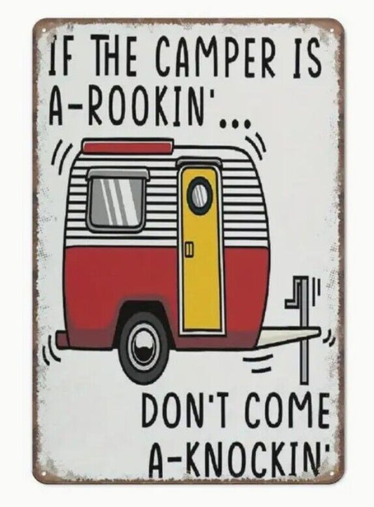 If The Camper Is Rocking Don't Knock Aluminum Weatherproof Funny Sign p1238